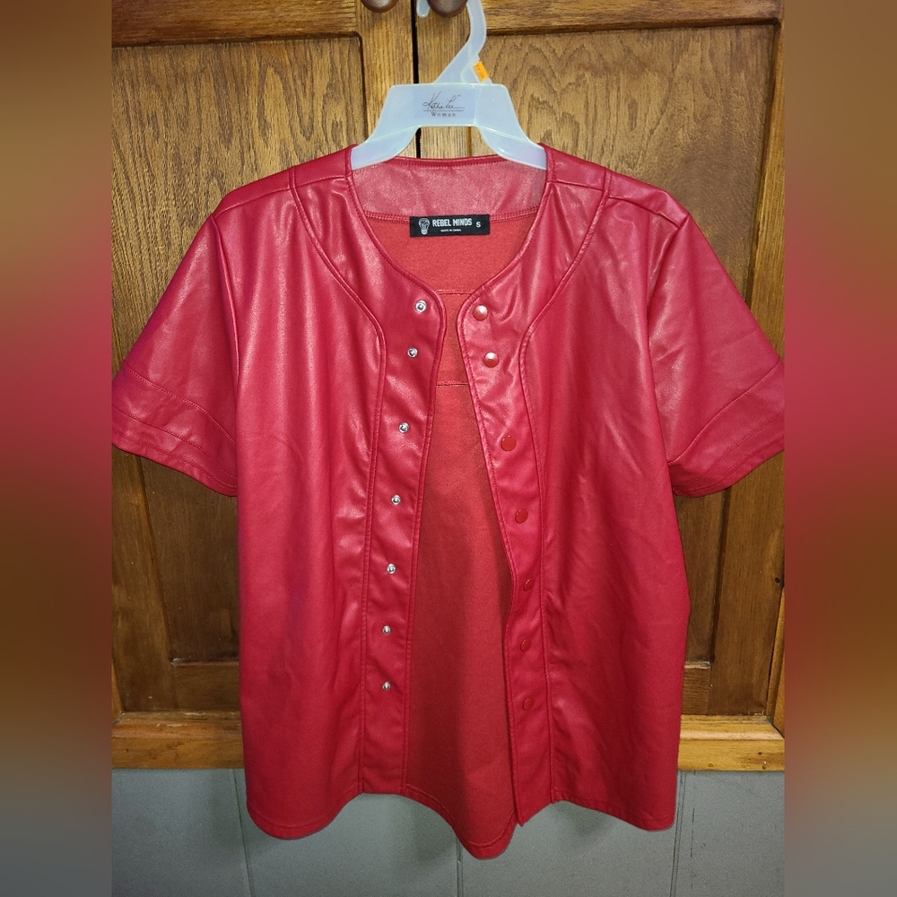 Rebel minds pleather snap front shirt